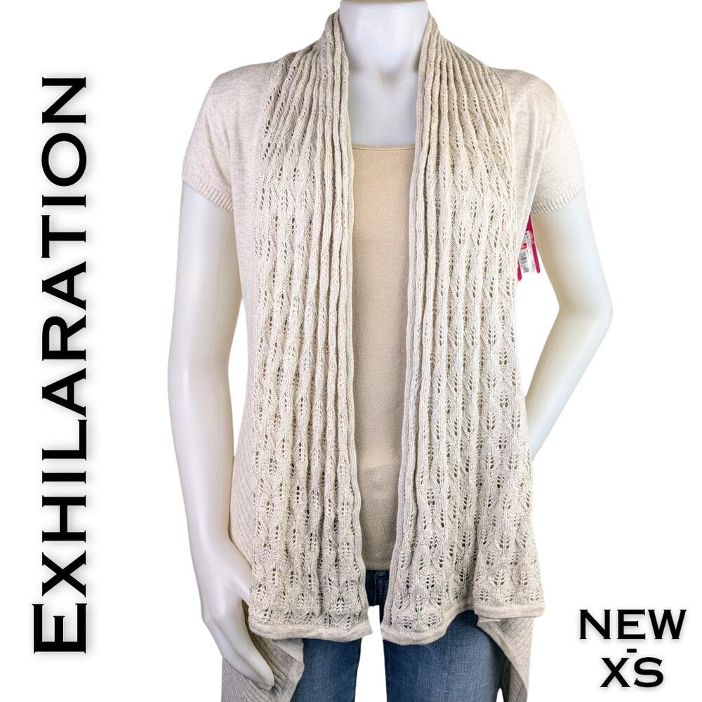 Exhilaration Cardigan XS Beige Oatmeal Heather Short Sleeve High Low Boho NEW